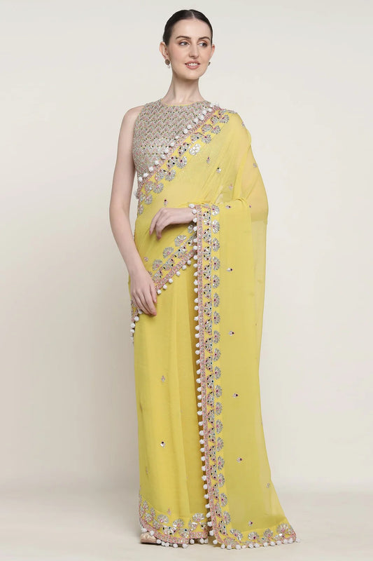 Yellow Mirage Mirror Saree