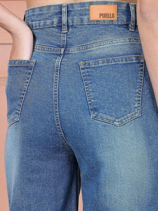 Women Straight Fit High-Rise Light Fade Jeans