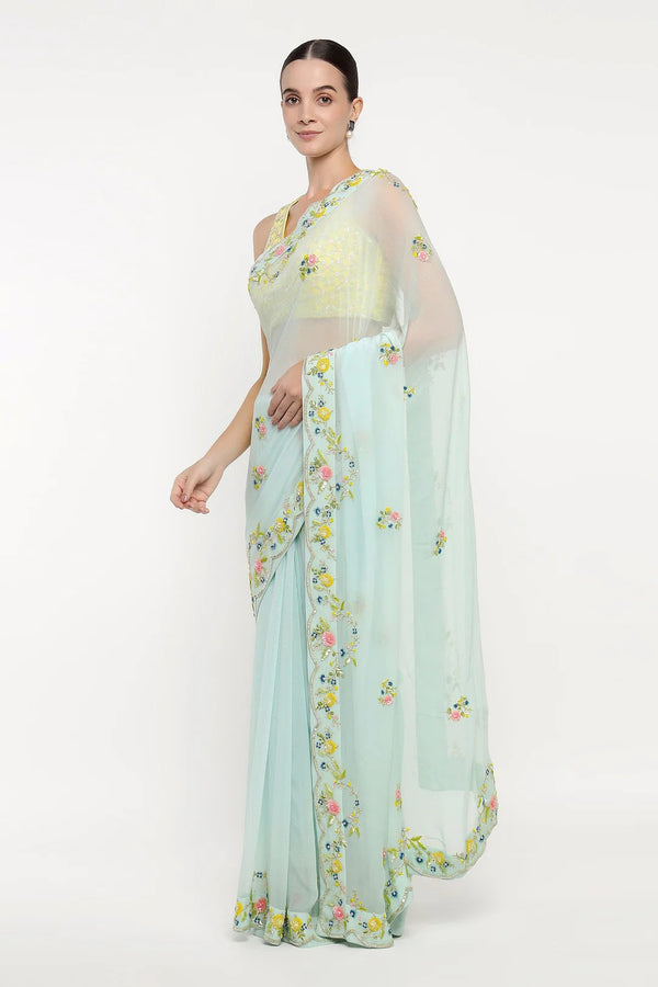 Blue Floral Fable Saree