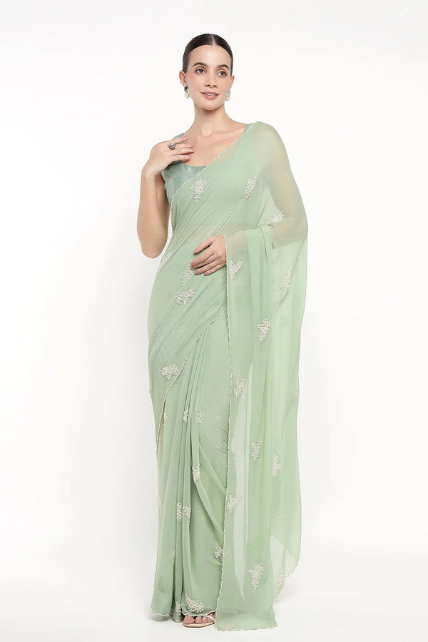 Teal Chiffon Dandelion Saree