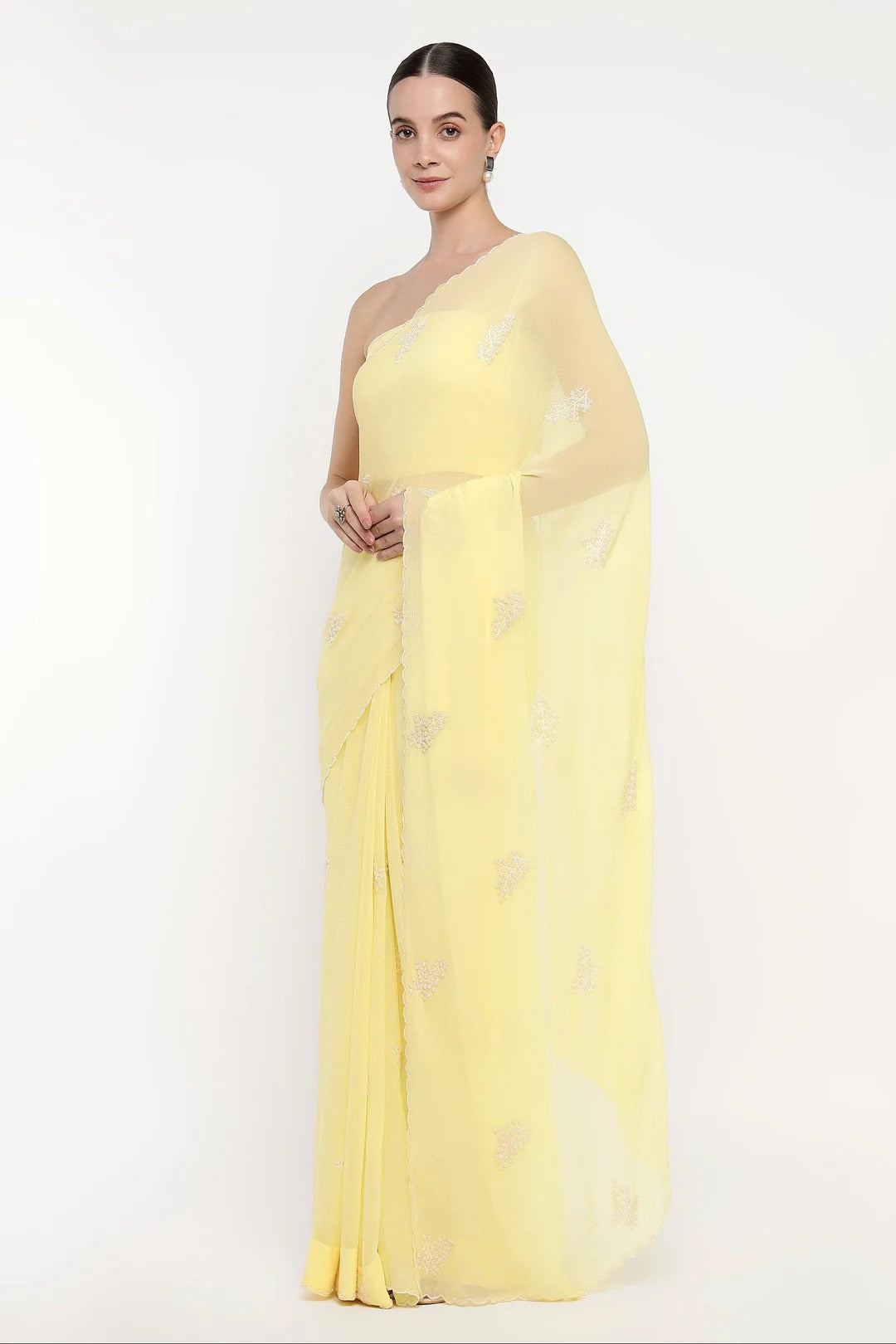 Light Yellow Chiffon Dandelion Saree