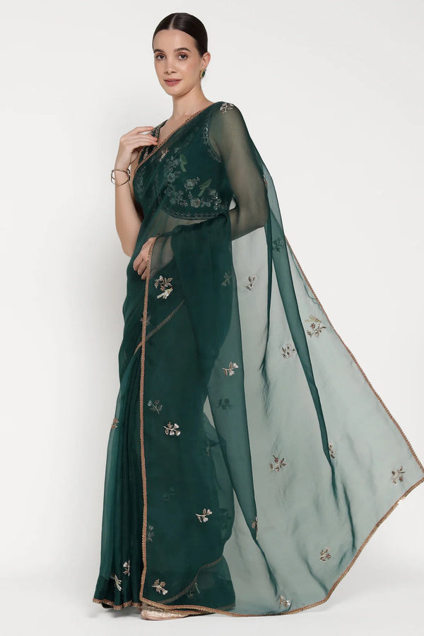 Emerald Green Blush Petal Saree
