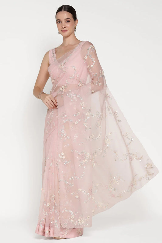 Pink Big Flower Saree