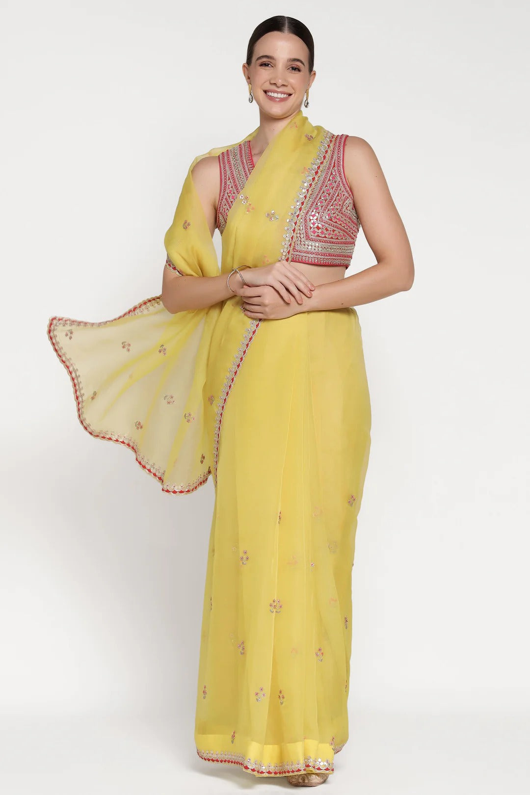 Yellow Gota 3 Flower Saree