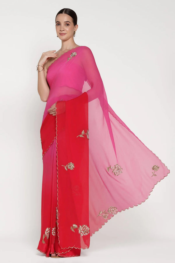 Red Ombre Shadow Rose Saree