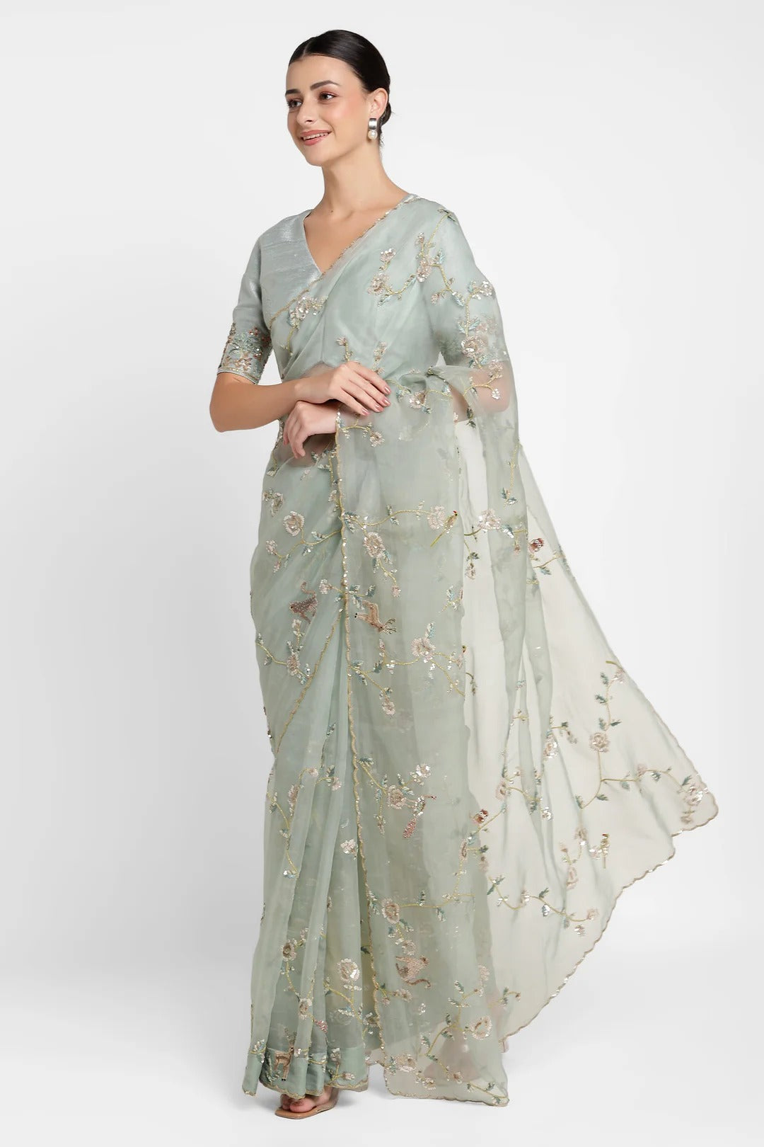 Teal Rose Garden Jungle Walk Saree Set