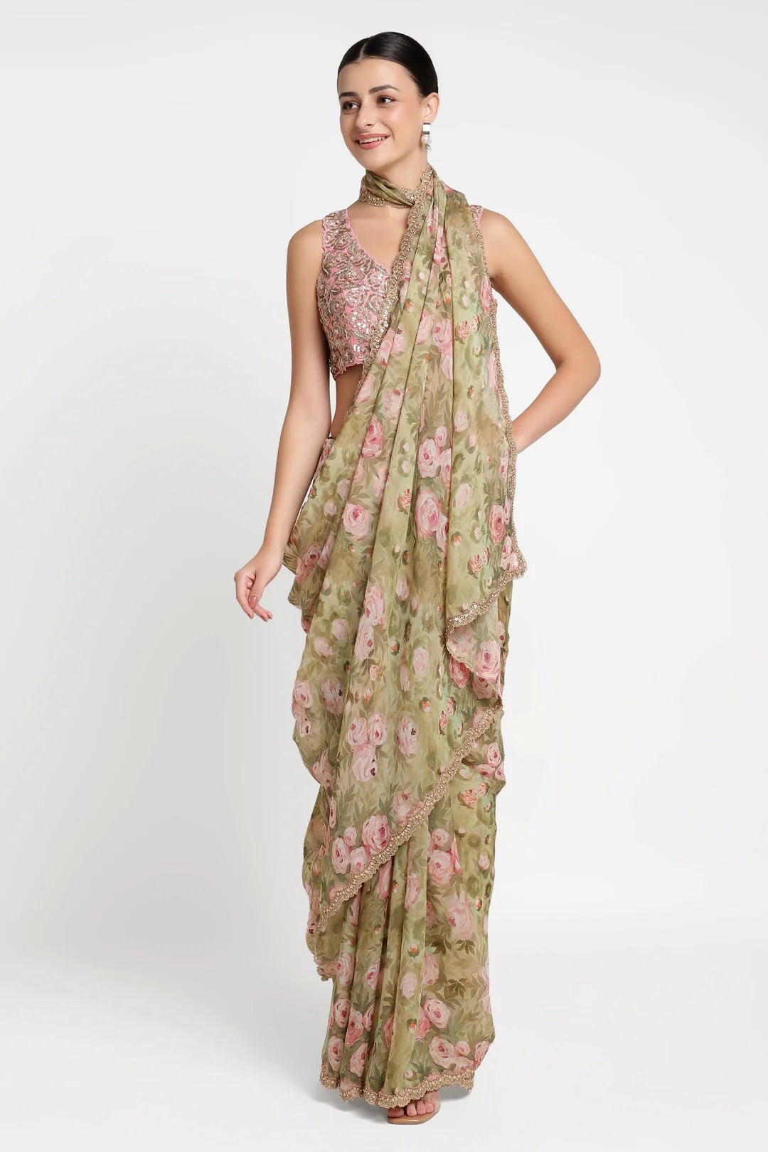Rose Print Saree