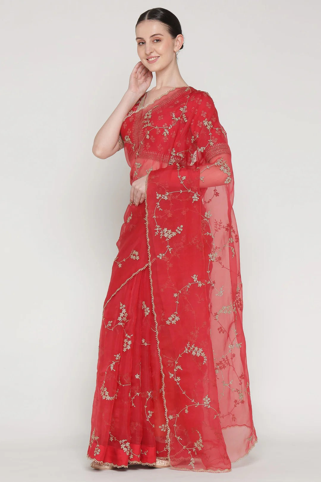 Red Vrinda Dori Saree Set