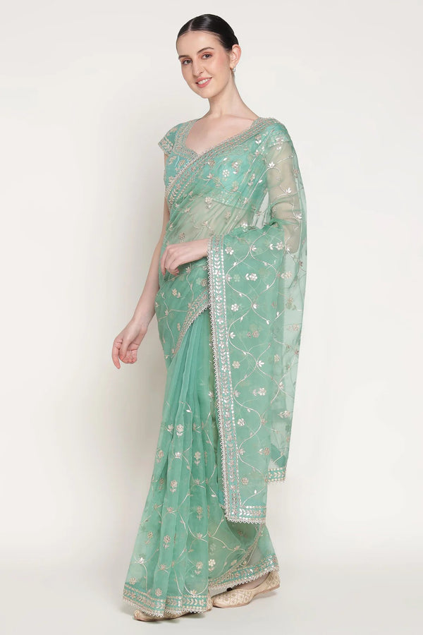 Turq Skipping Gota Saree Set