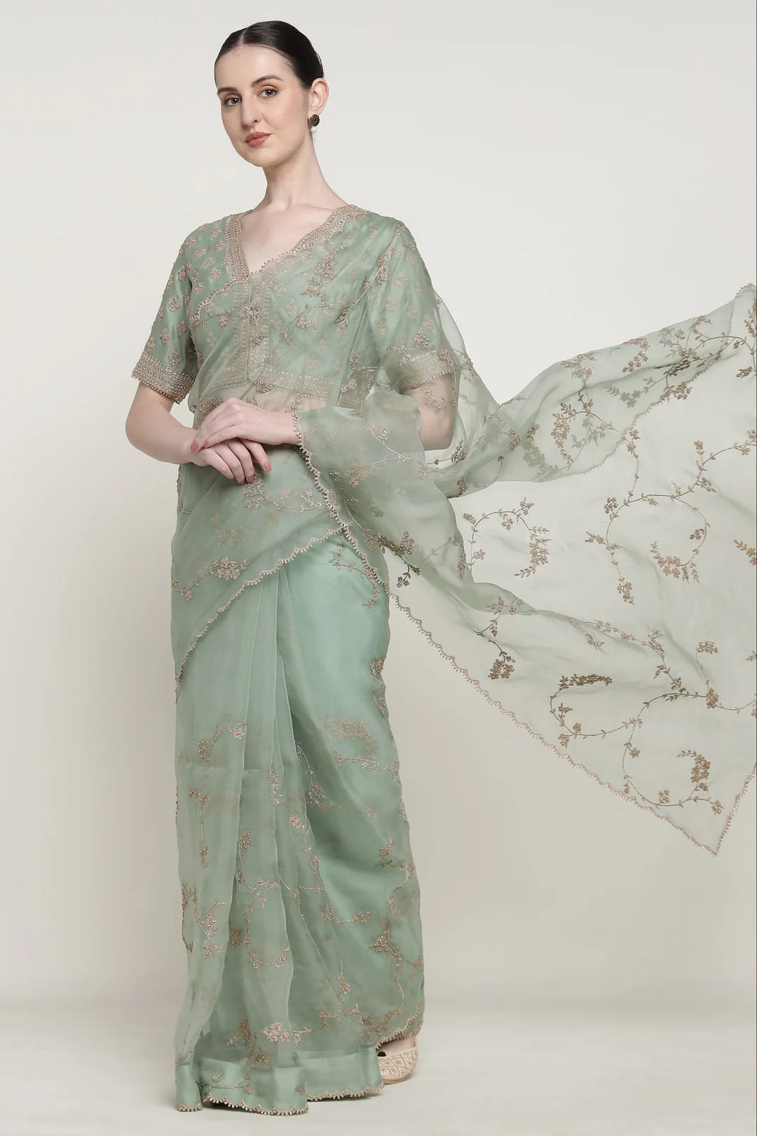 Teal Vrinda Dori Saree Set