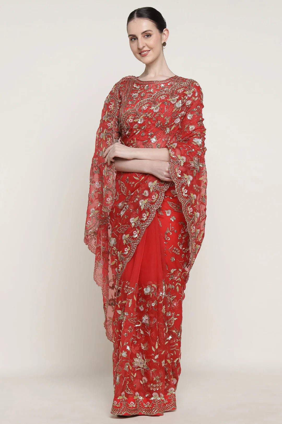 Red Wedding Bloom Saree