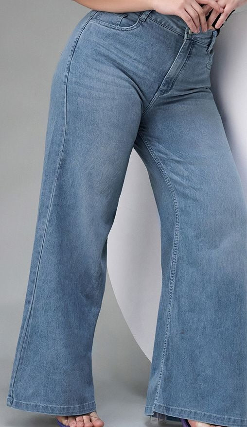 Women's Wide-Leg High Rise Clean Look Regular Length Stretchable Denim Jeans