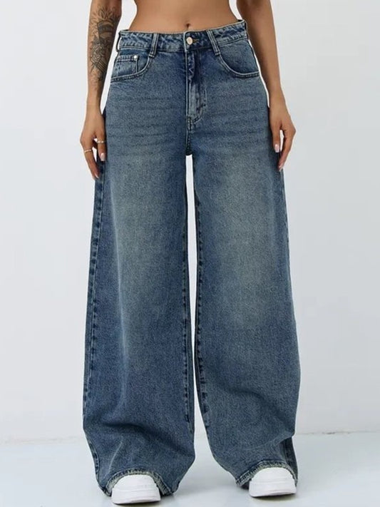 Women Jean Flared High-Rise Low Distress Heavy Fade Stretchable Jeans