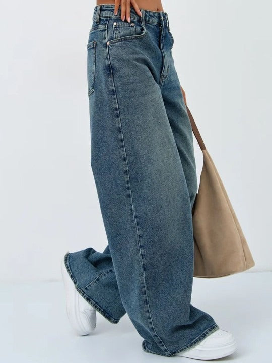 Women Jean Flared High-Rise Low Distress Heavy Fade Stretchable Jeans