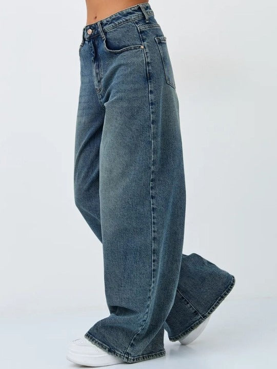 Women Jean Flared High-Rise Low Distress Heavy Fade Stretchable Jeans