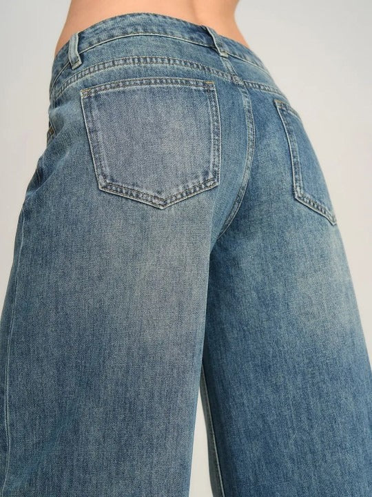 Women Jean Flared High-Rise Low Distress Heavy Fade Stretchable Jeans