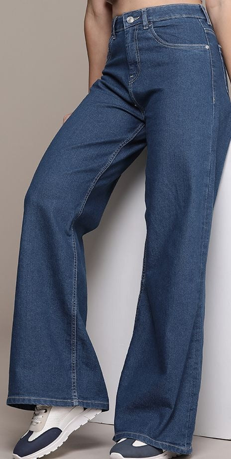 The Life Co. Women Wide Leg High-Rise Stretchable Jeans