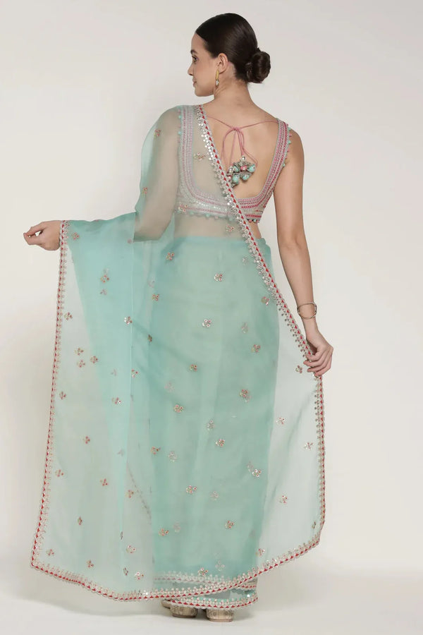 Turq Gota 3 Flower Saree