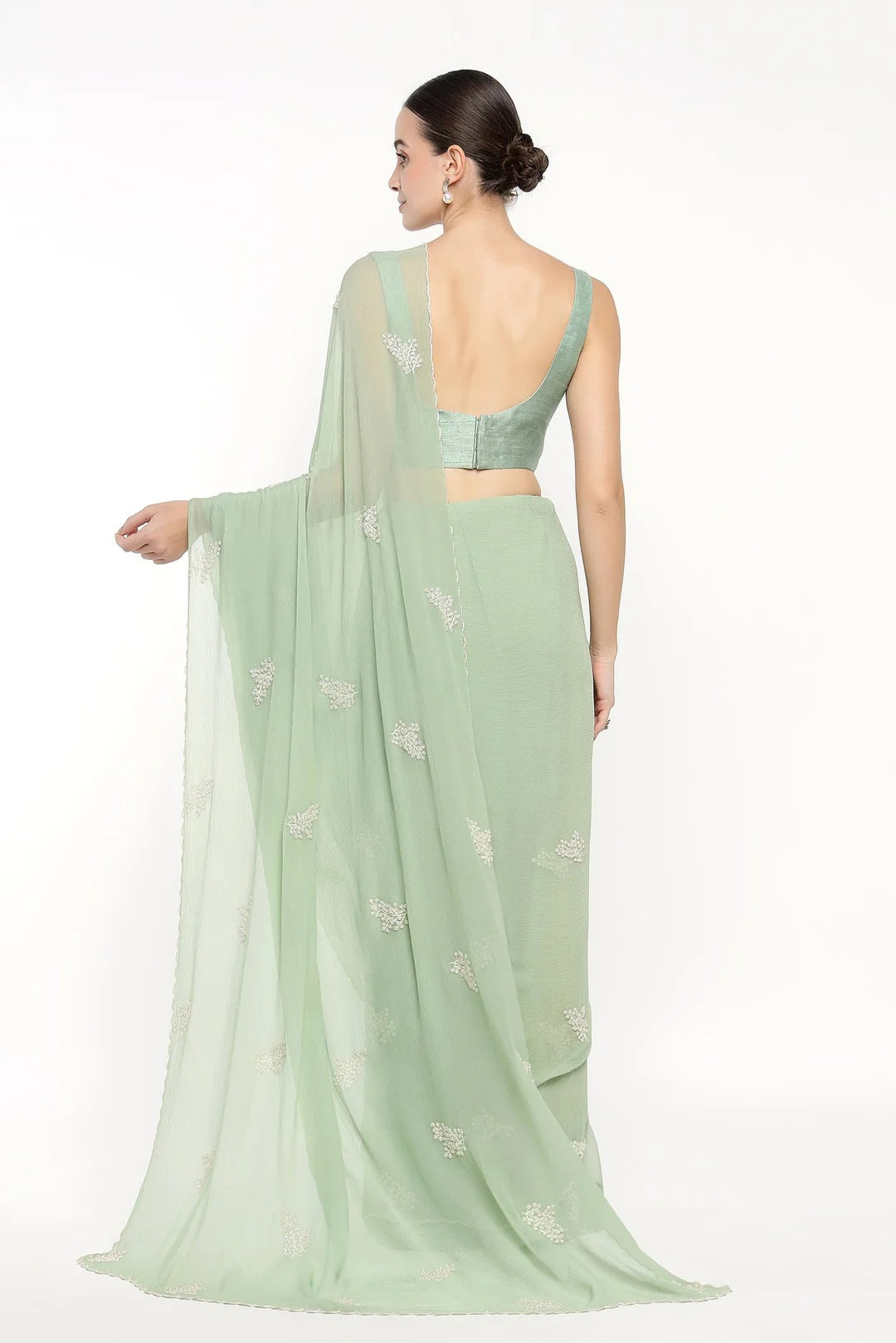 Teal Chiffon Dandelion Saree