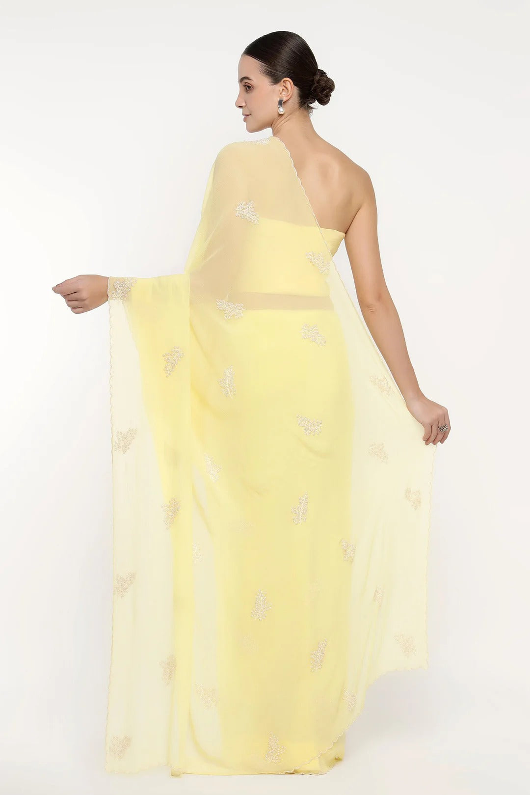 Light Yellow Chiffon Dandelion Saree