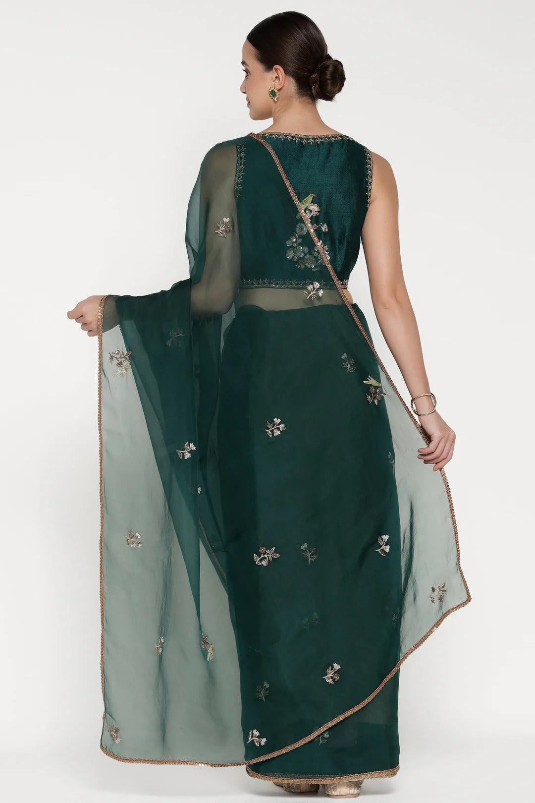 Emerald Green Blush Petal Saree