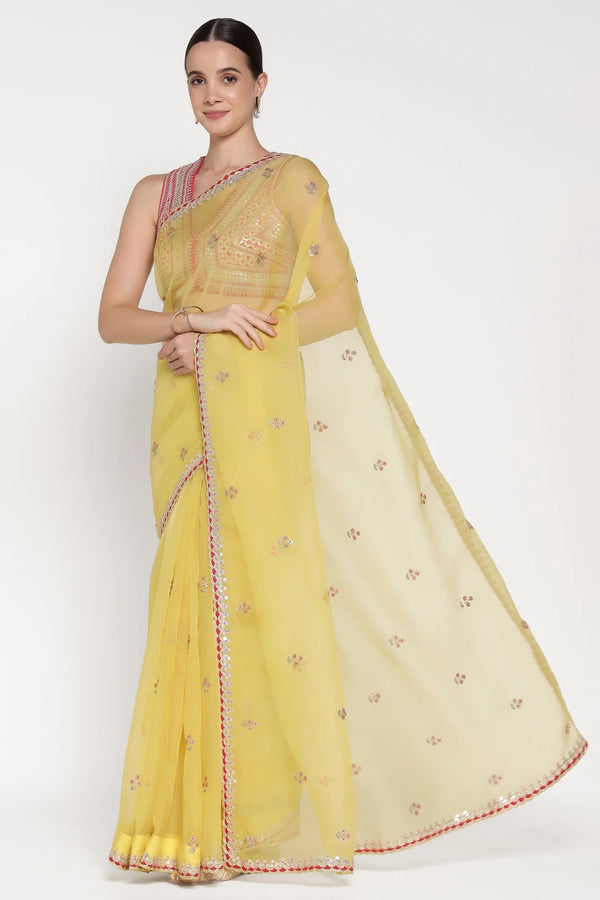 Yellow Gota 3 Flower Saree