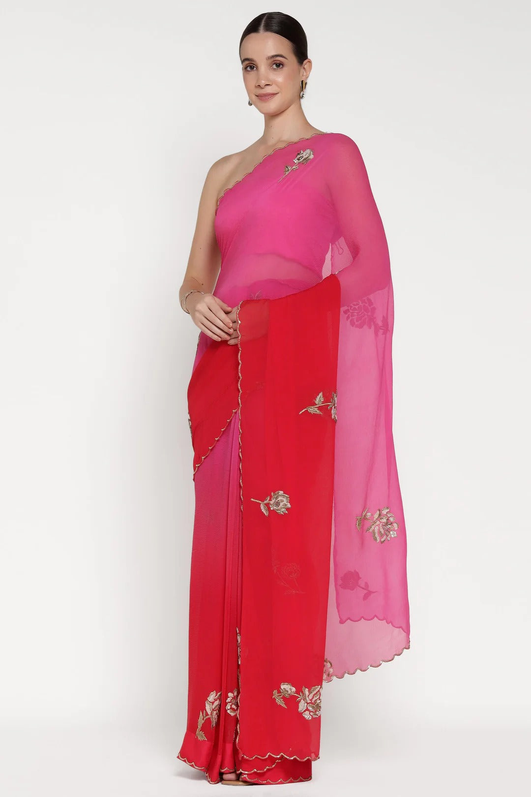 Red Ombre Shadow Rose Saree