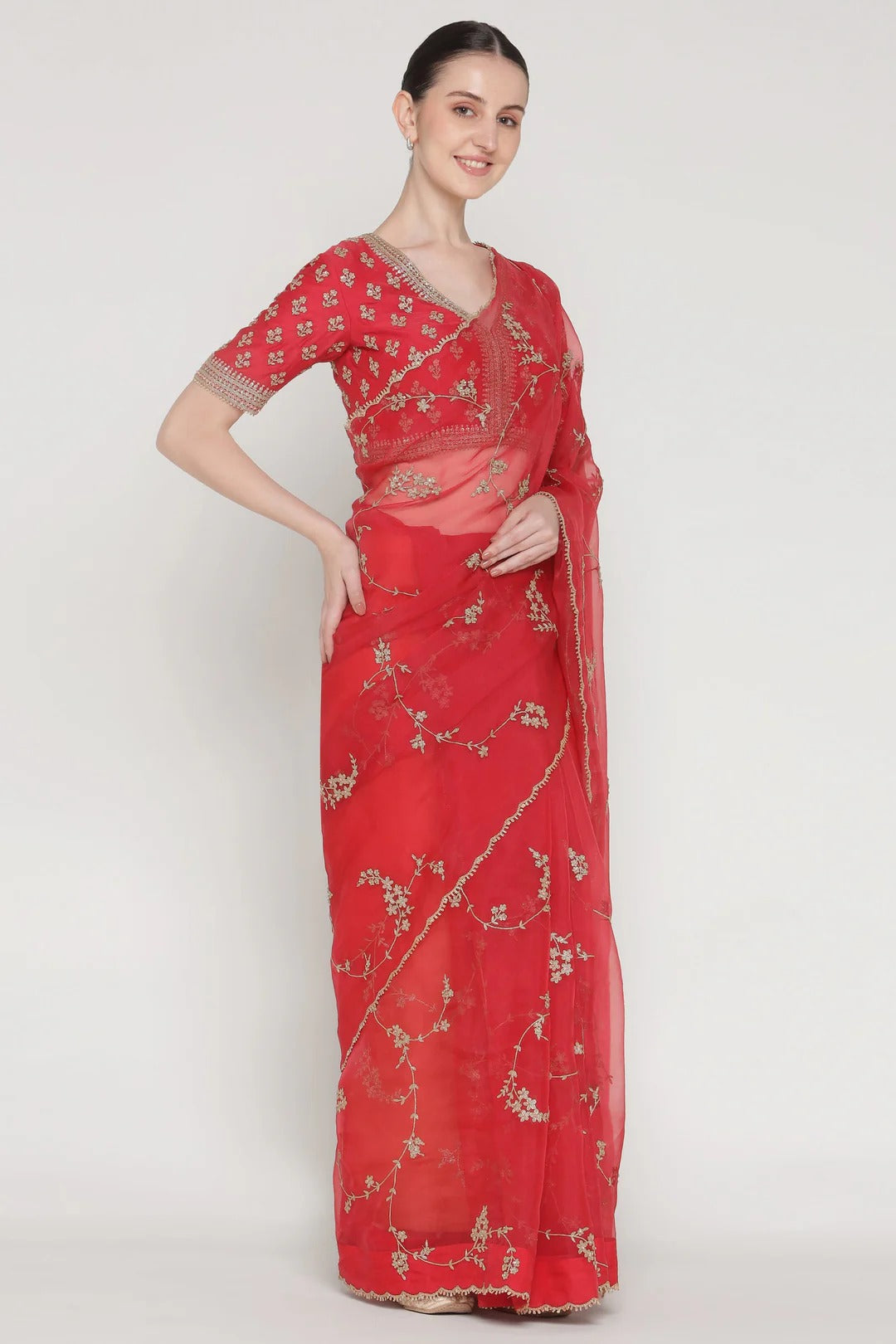 Red Vrinda Dori Saree Set
