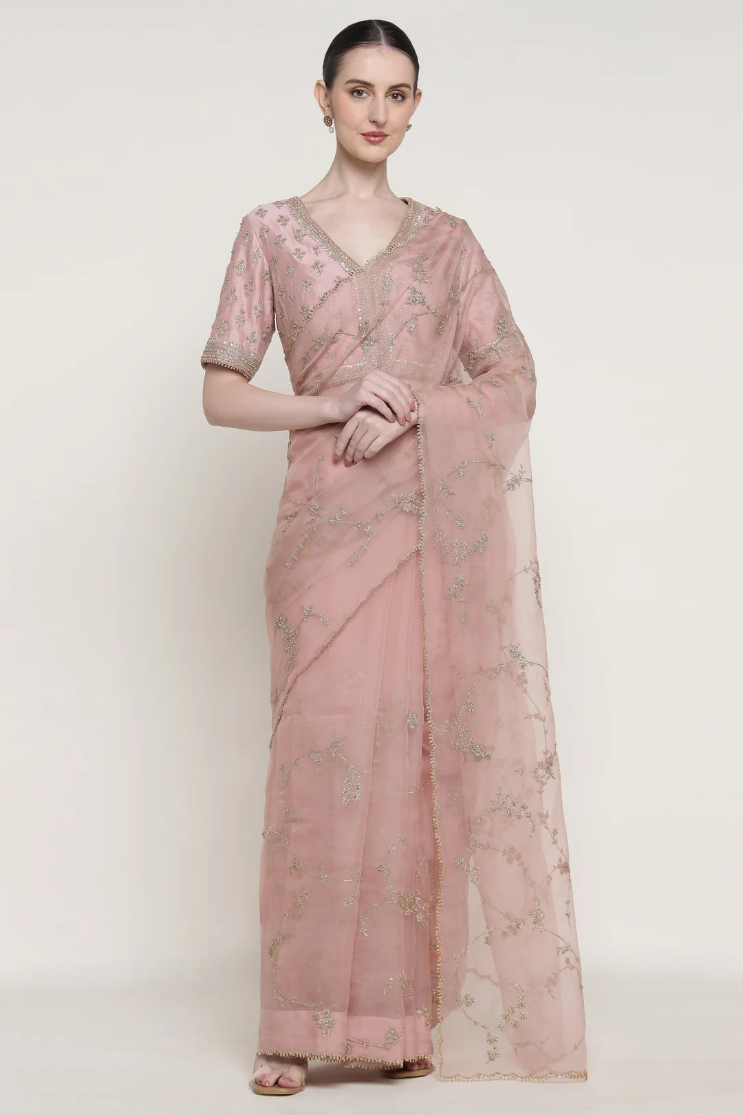 Noor Pink Vrinda Dori Saree Set