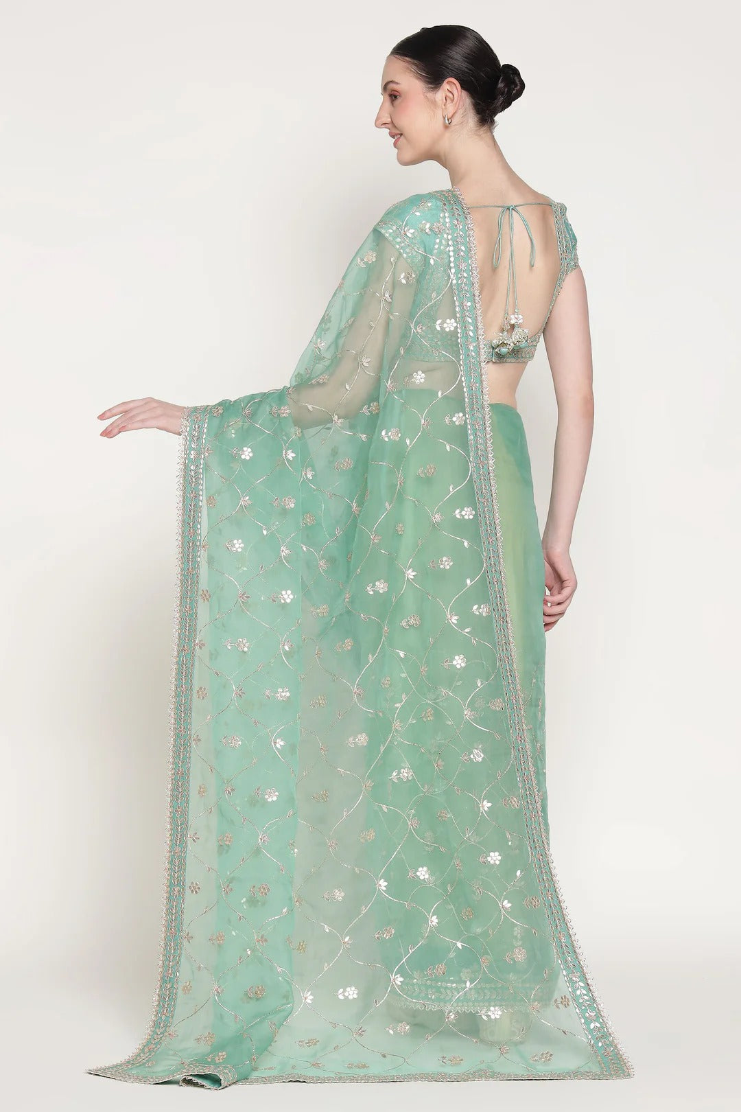 Turq Skipping Gota Saree Set