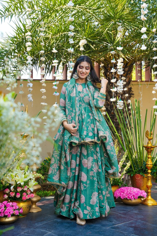 Petalbud Green Sharara Set