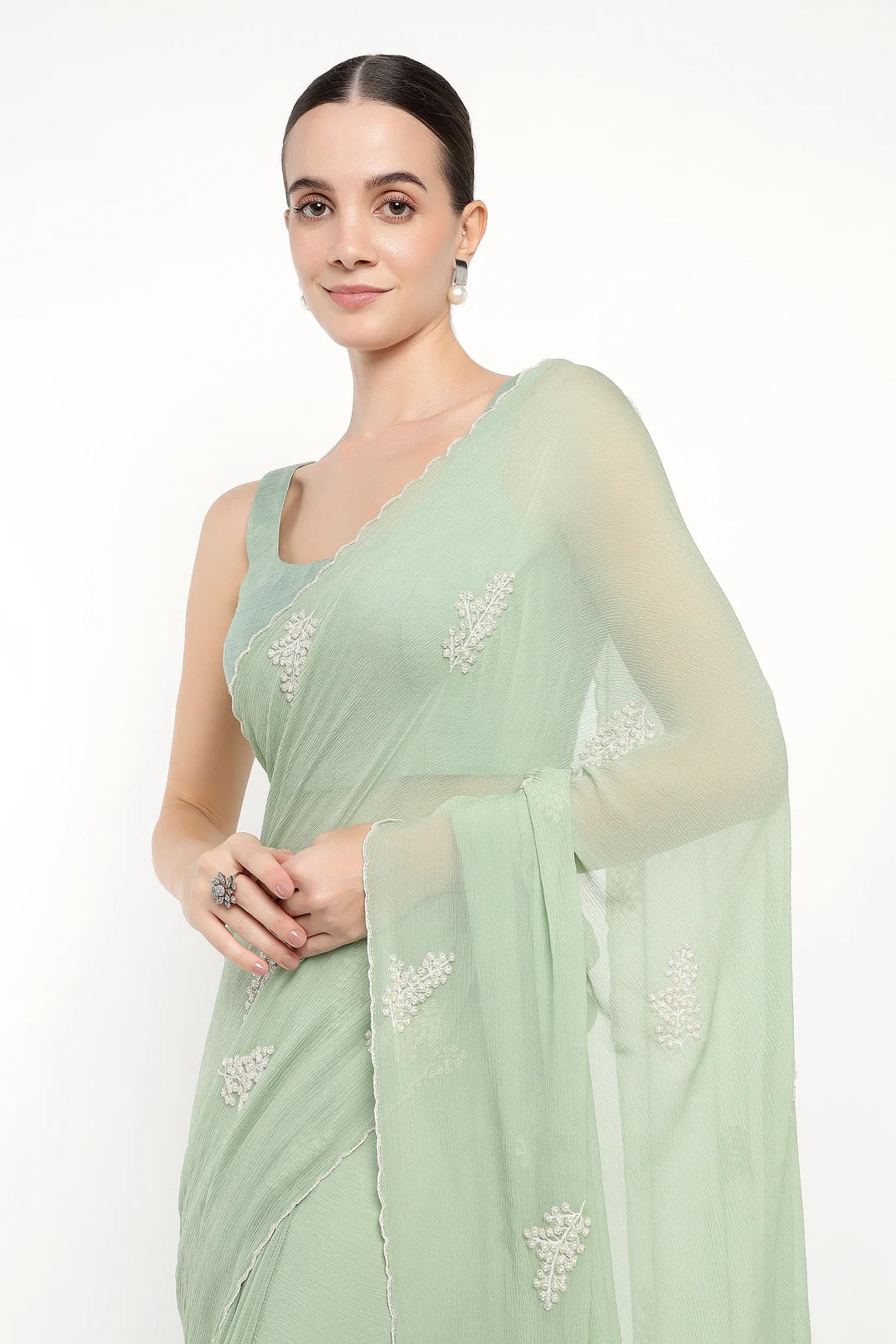 Teal Chiffon Dandelion Saree