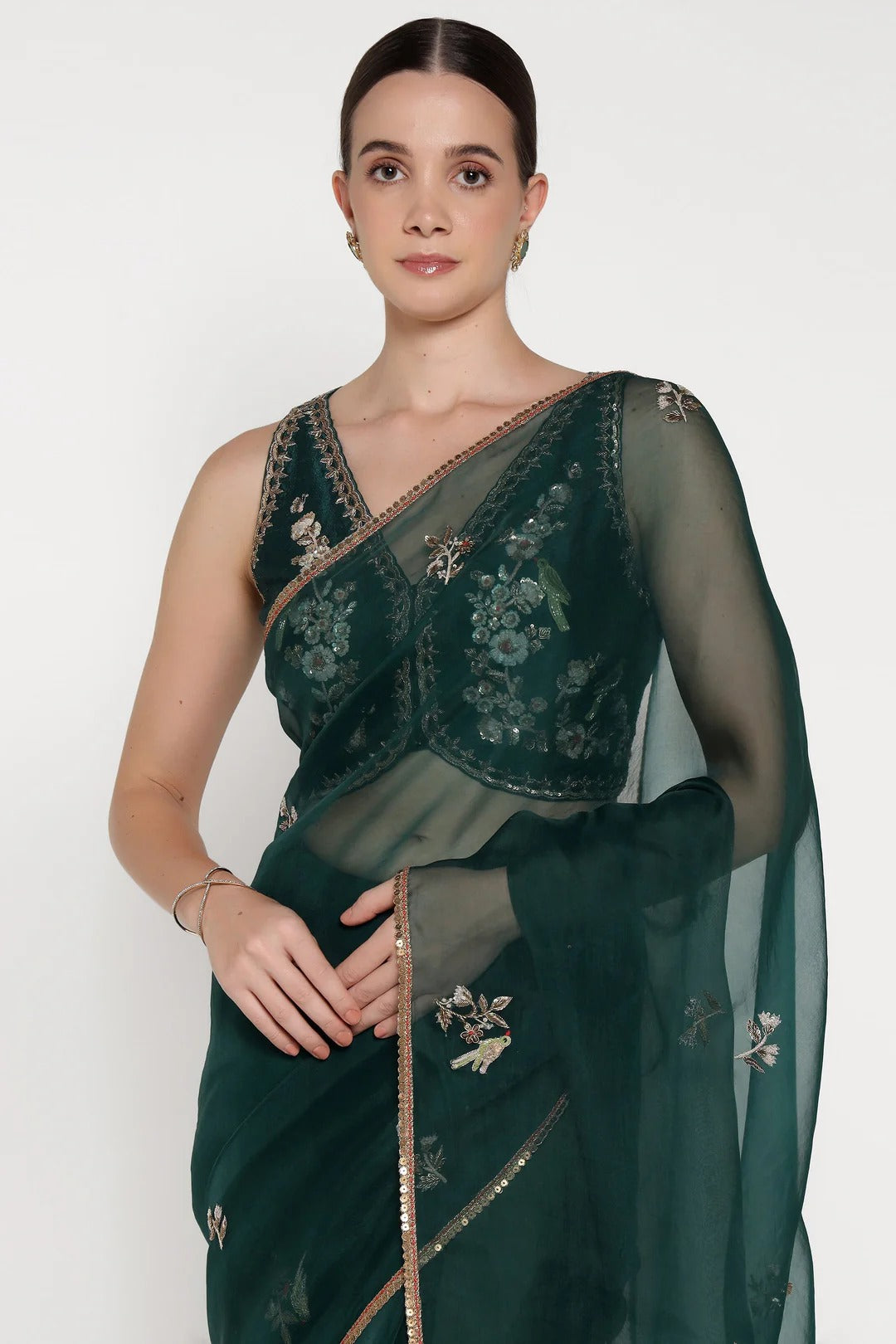 Emerald Green Blush Petal Saree