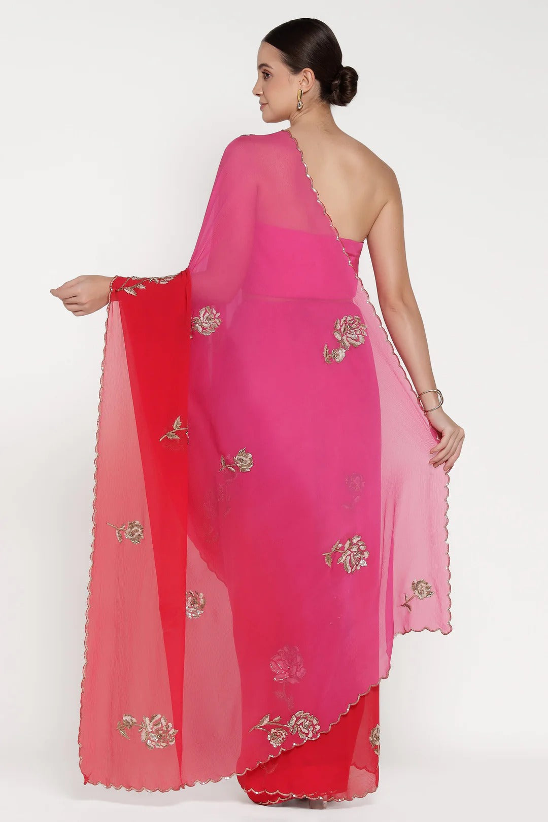 Red Ombre Shadow Rose Saree