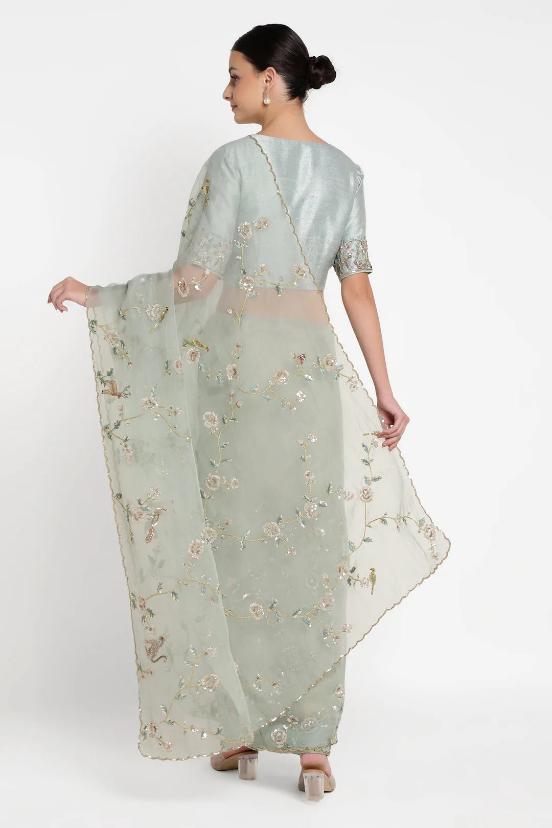 Teal Rose Garden Jungle Walk Saree Set