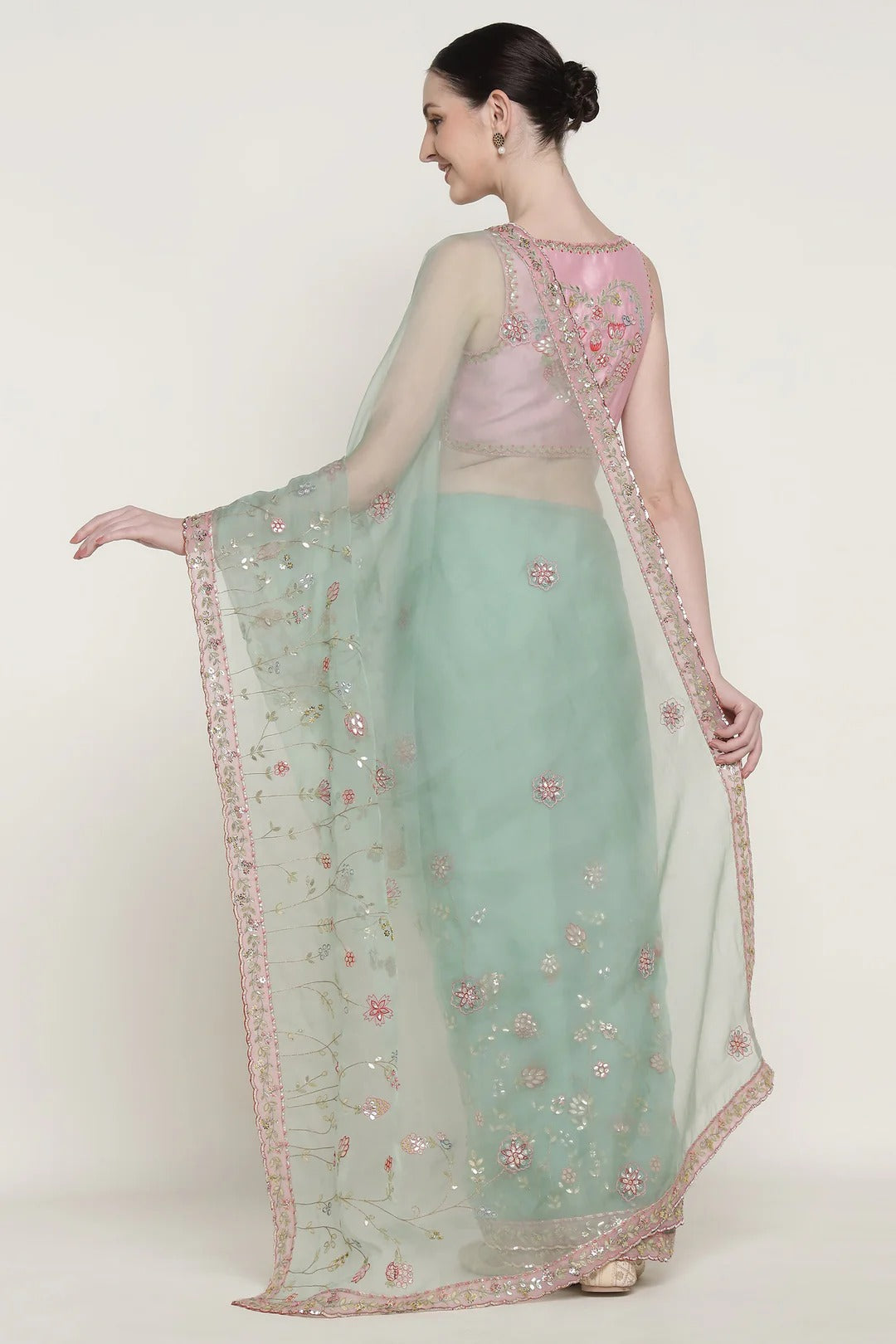 Teal Gota Bloom Saree Set