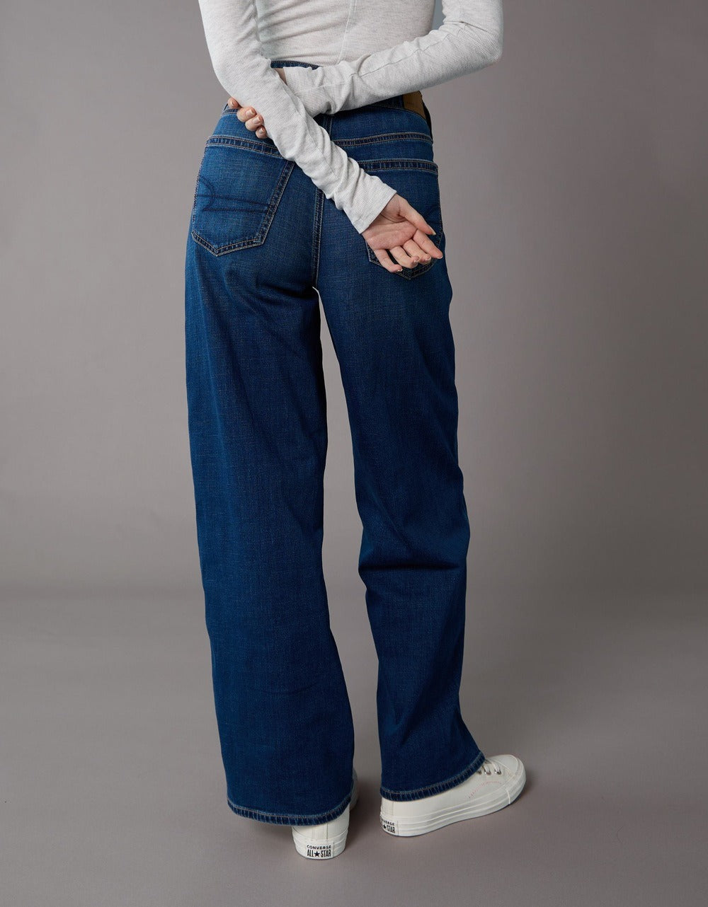 Women Blue Dreamy Drapey Stretch Super High-Waisted Baggy Wide-Leg Jean
