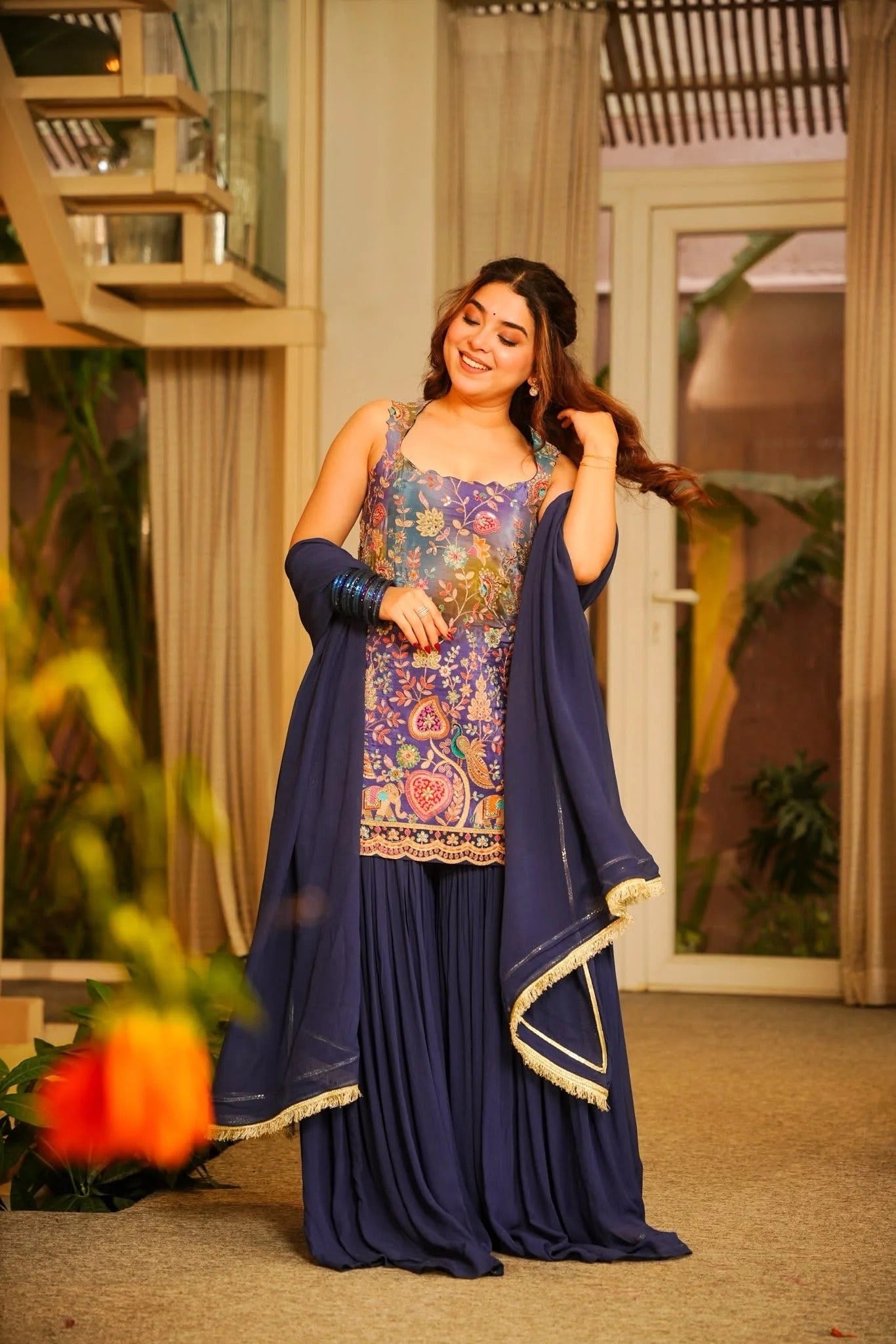 Janya Purple Heavy Embroidered Sharara Set