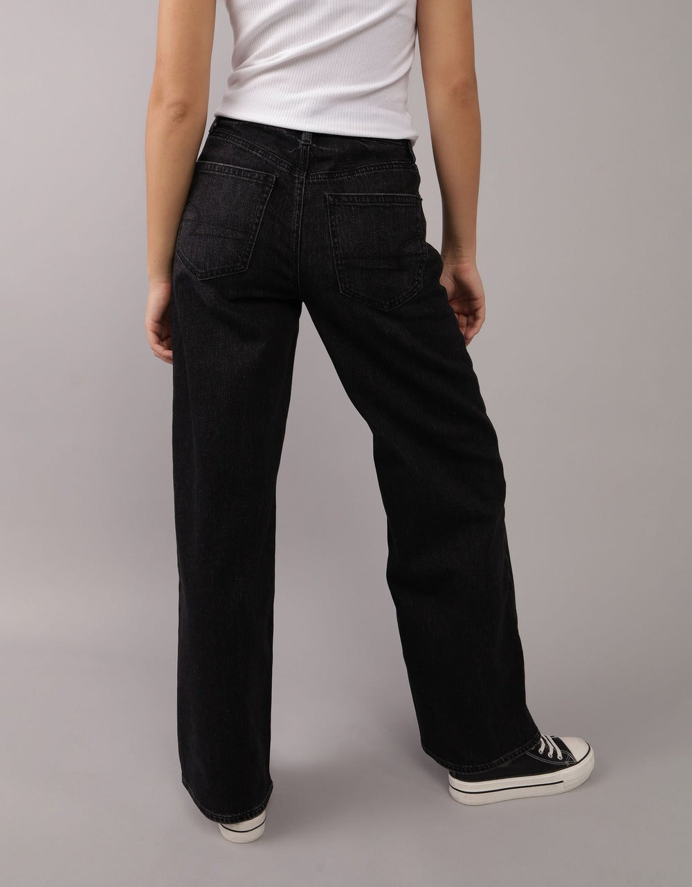 Women Black Strigid Super High-Waisted Baggy Wide-Leg Ankle Jean