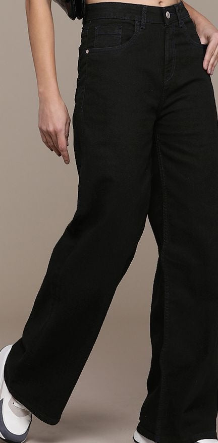 The Lifestyle Co. Women Wide Leg High-Rise Stretchable Jeans