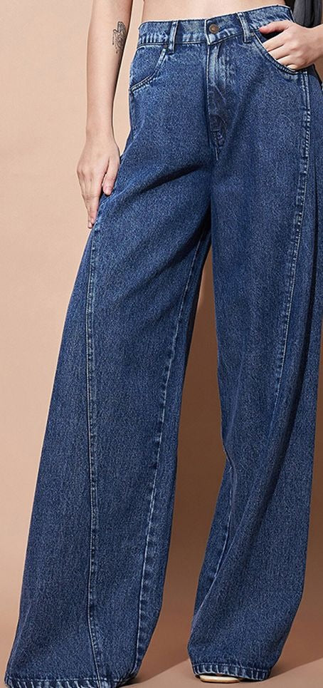 Women Wide leg Mid-Rise Clean Look Heavy Fade Wide Leg Jeans