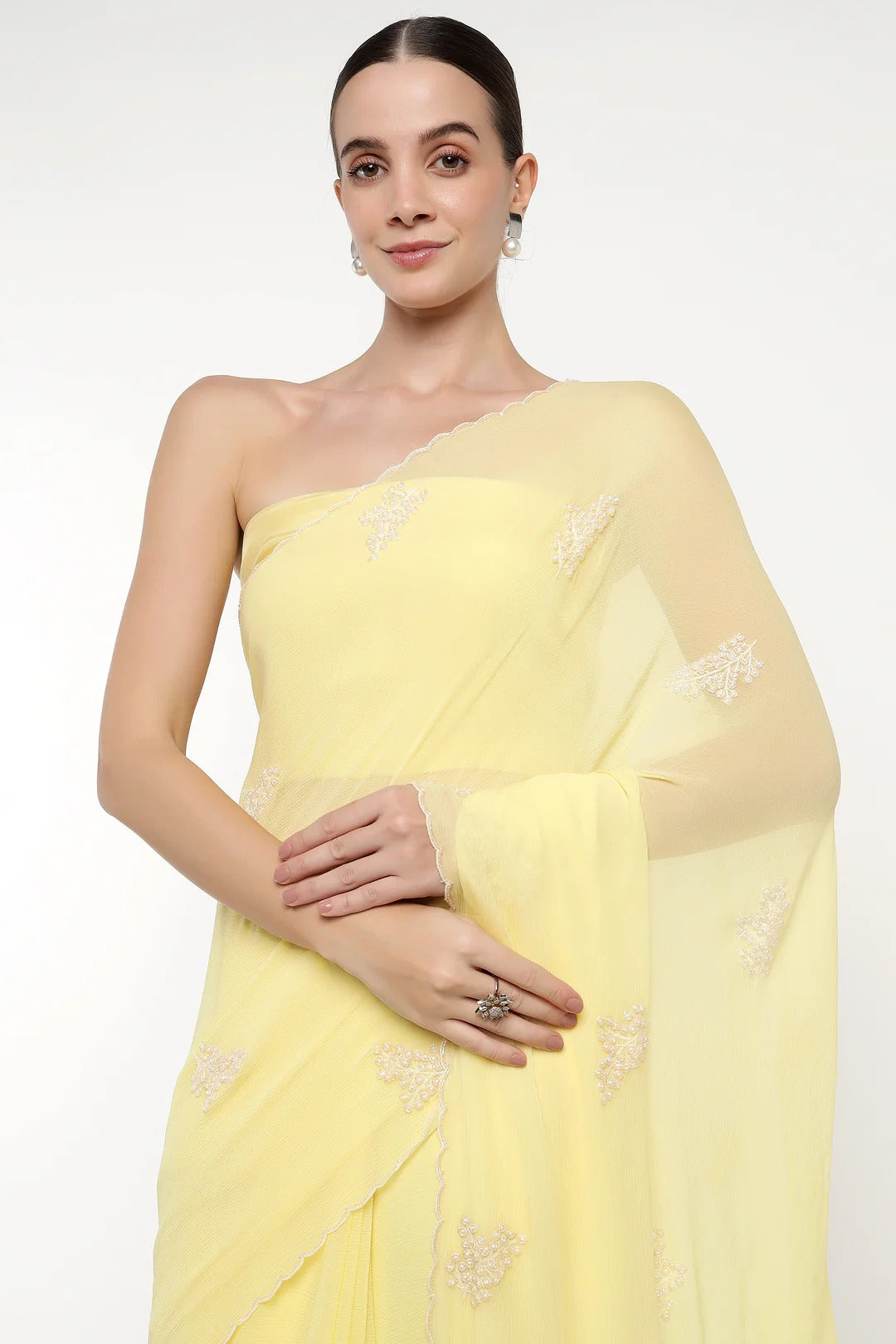 Light Yellow Chiffon Dandelion Saree