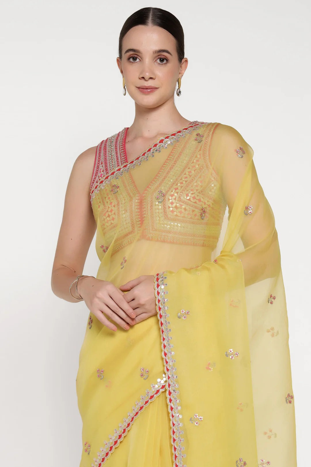 Yellow Gota 3 Flower Saree