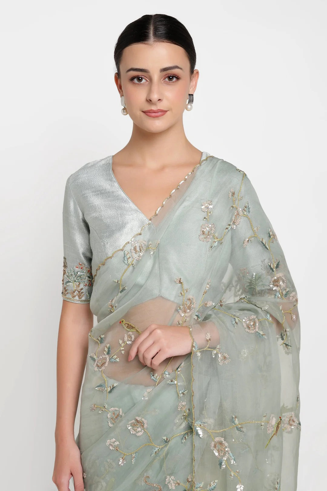 Teal Rose Garden Jungle Walk Saree Set