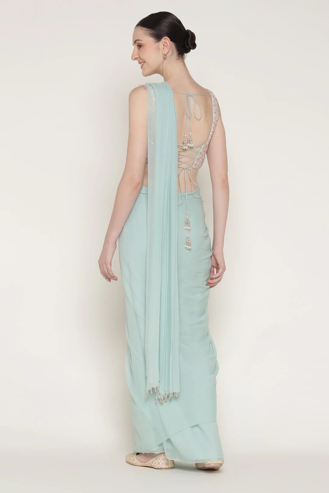 Aqua Starburst Drape Saree