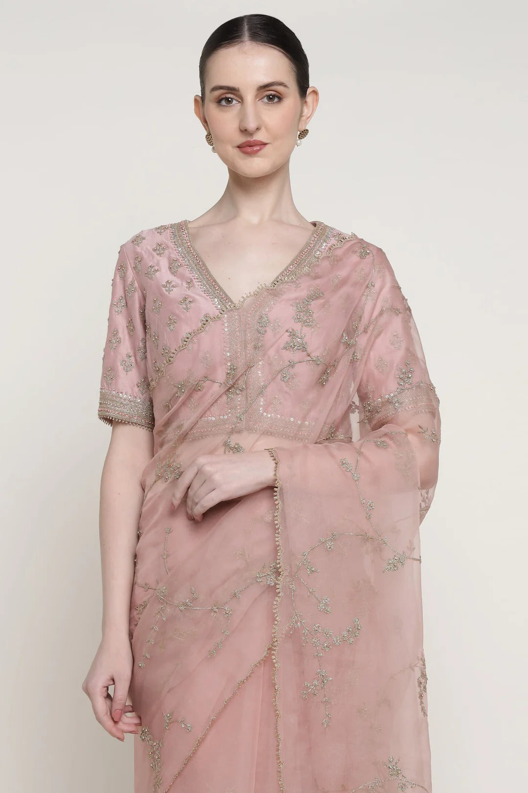 Noor Pink Vrinda Dori Saree Set