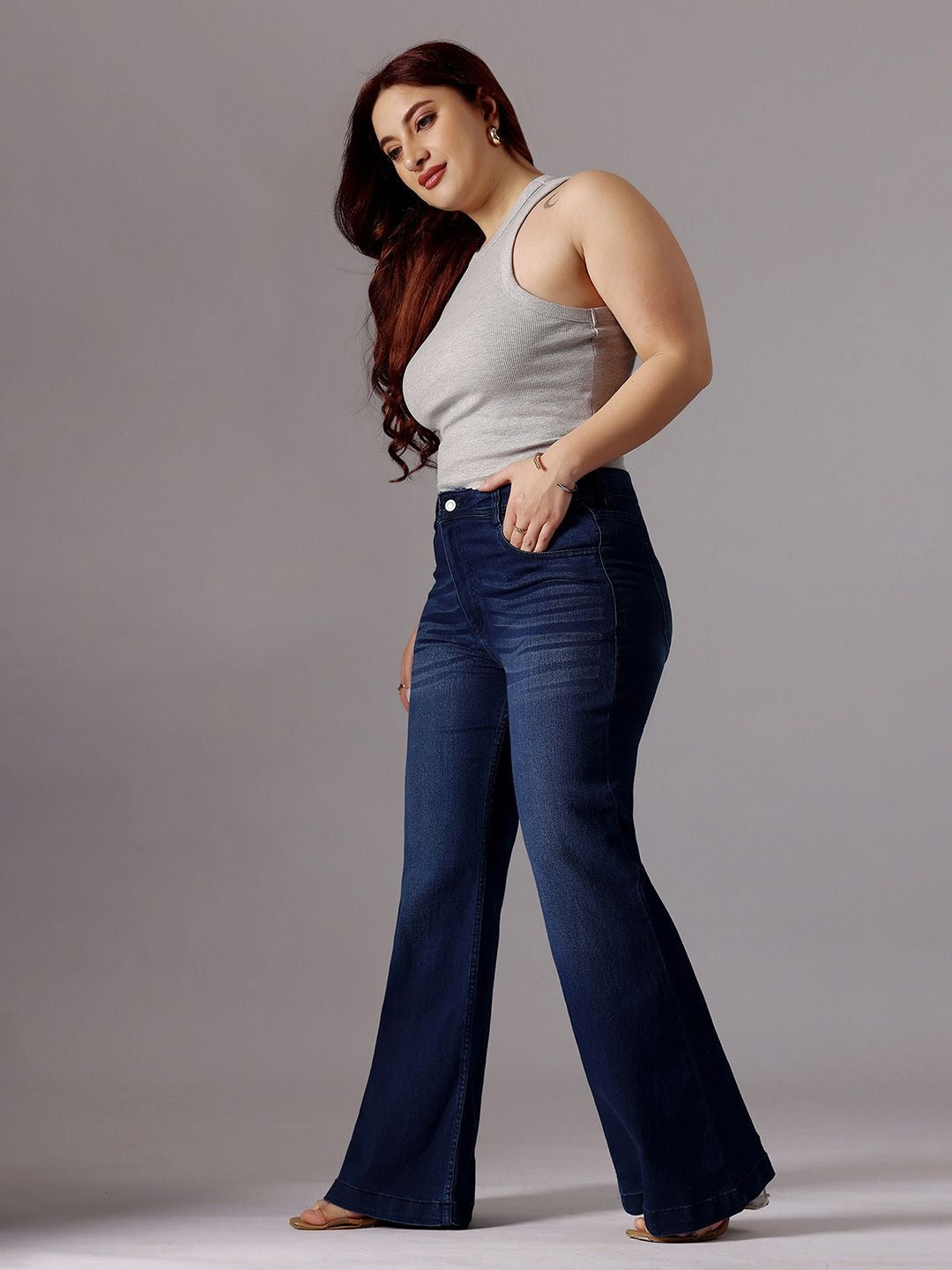 Plus Size Women Bootcut High-Rise Light Fade Stretchable Jeans