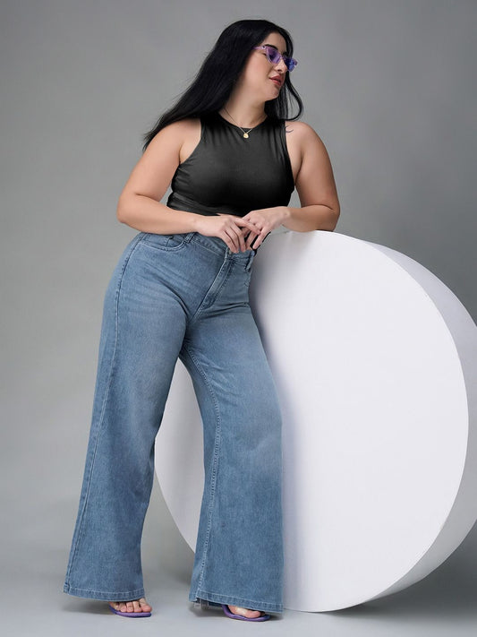 Women's Wide-Leg High Rise Clean Look Regular Length Stretchable Denim Jeans