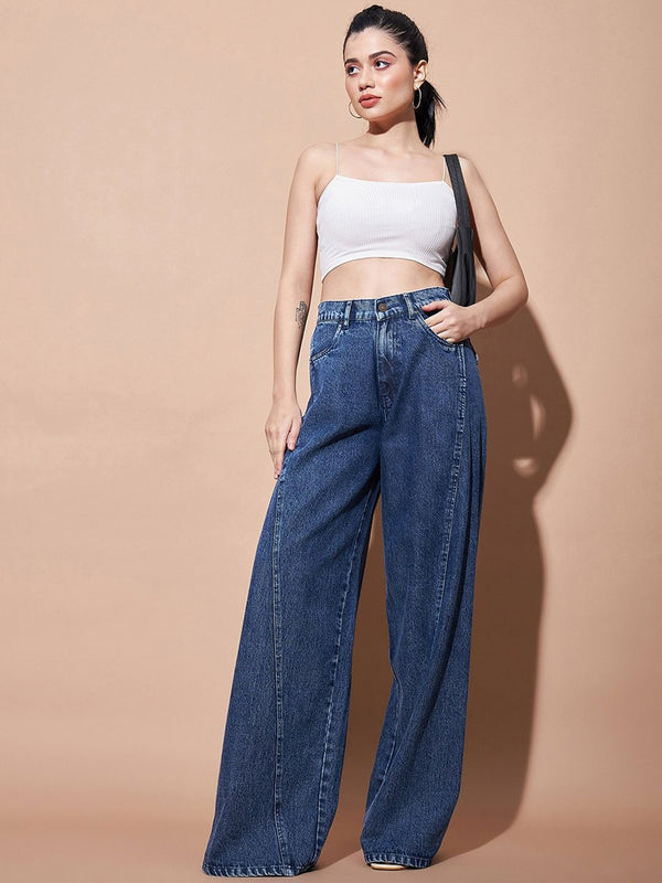 Women Wide leg Mid-Rise Clean Look Heavy Fade Wide Leg Jeans