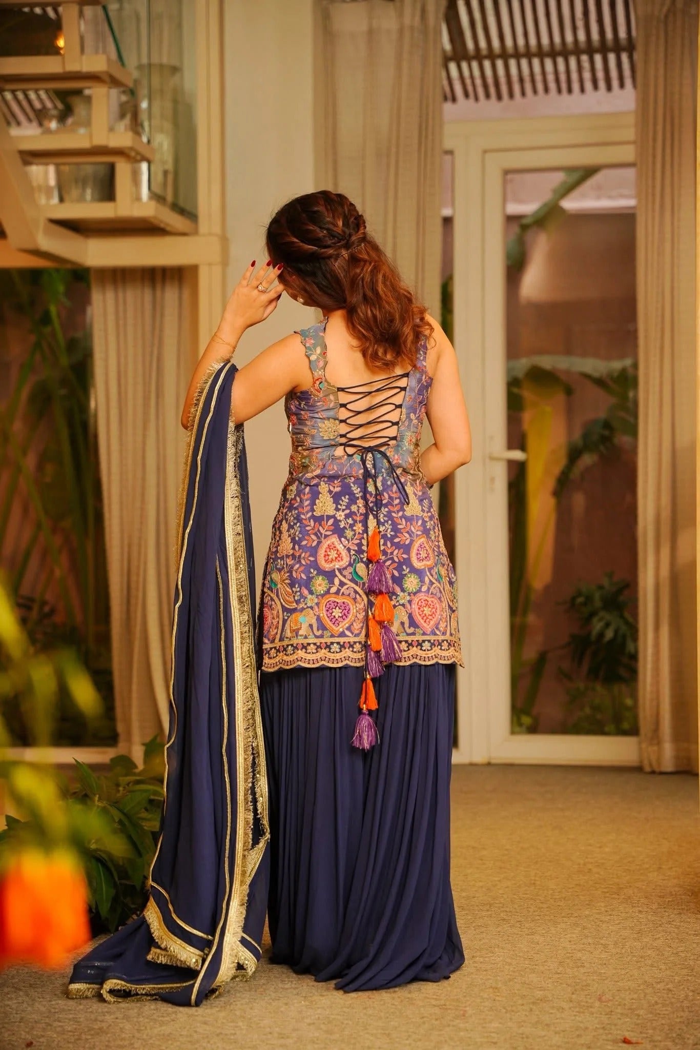 Janya Purple Heavy Embroidered Sharara Set